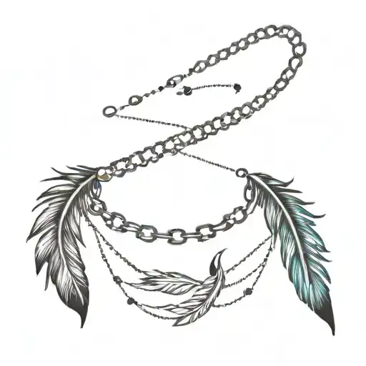 Chain With Black Feathers Around The Wirst Tatto