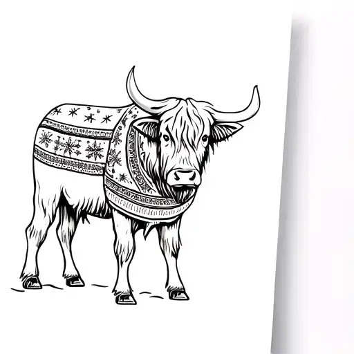Highland Cow Wearing Christmas Sweater