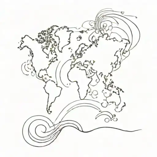 World Map With Sun And Wave