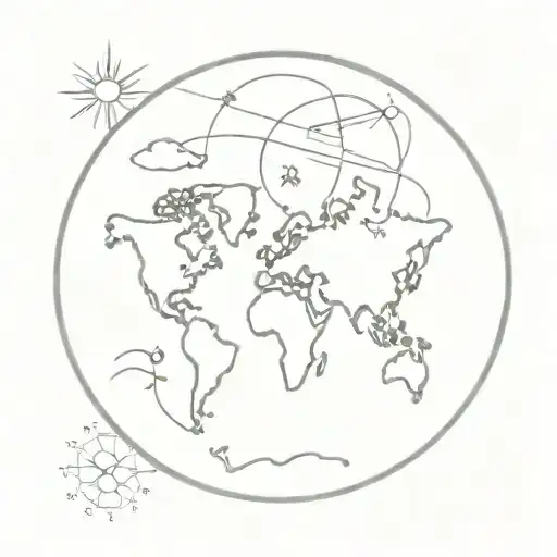World Map And Around This Is Sun