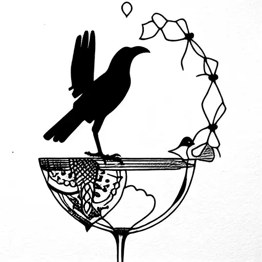 A Crow Drinks Wine From A Glass