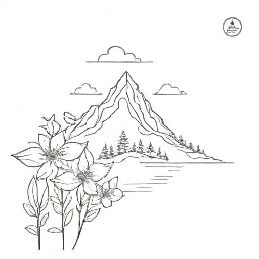 Mountain Scene And Flowers