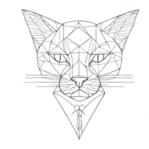 A Minimalist Geometric Design Of A Cat With The Name 'Manshii' Incorporated Into The Pattern