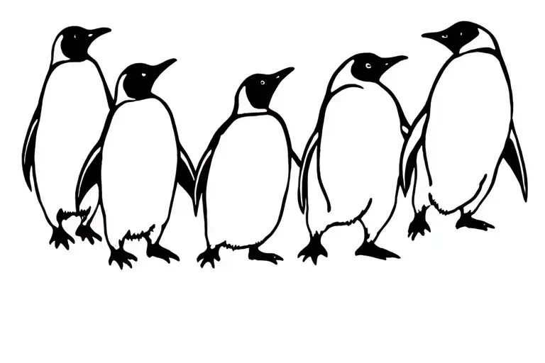 5 Penguins Walking In A Line