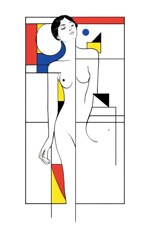 Woman In Bauhaus Style Including Colors Red Yellow And Blue And Triangle Square And Circle