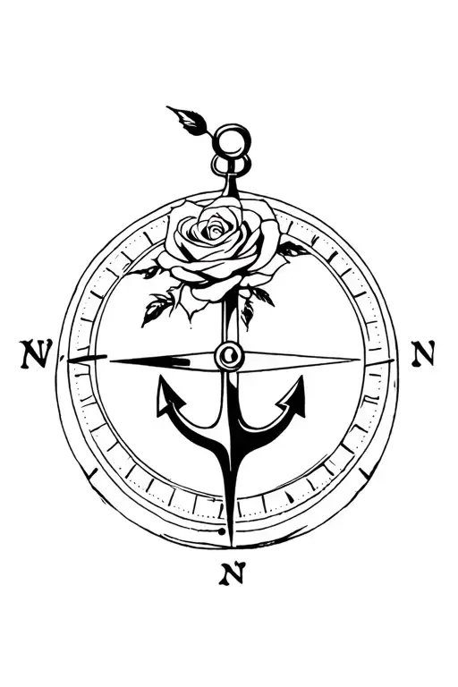 An Anchor And A Rose Of The Winds On A Compass