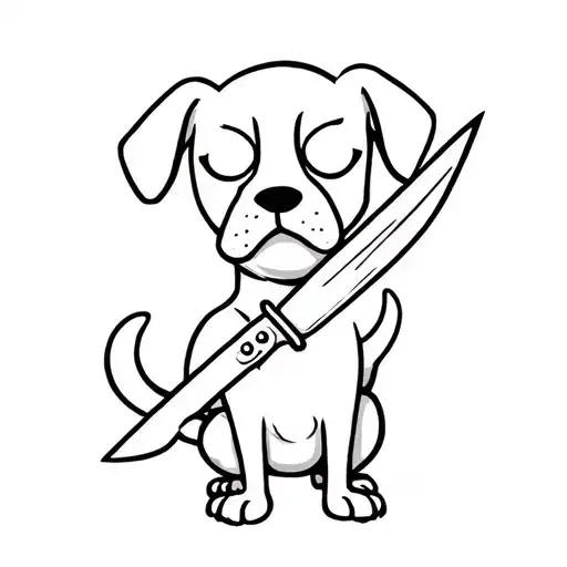 Funny Dog Horror Cartoon Character Holding A Knife