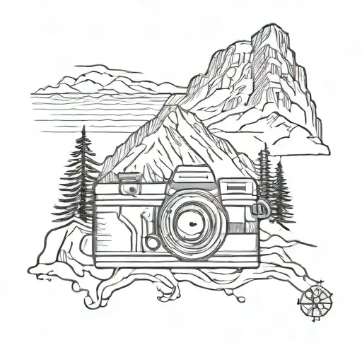 Camera With Mountain Scene Above And River Below
