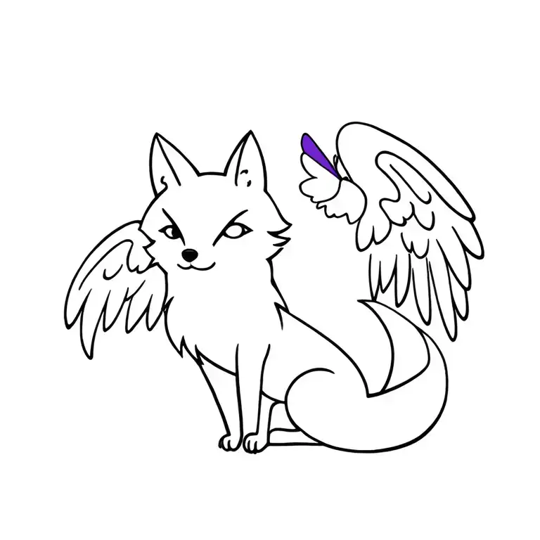 Small Fox Sitting With Angel Wings On Fox With Purple Butterfly