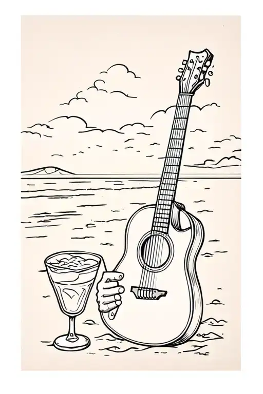 Guitar And Beach With A Drink