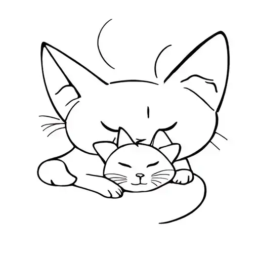 Mom Cat And Baby Cat Sleeping