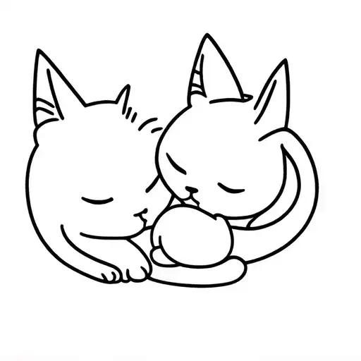 Mom Cat And Baby Cat Sleeping