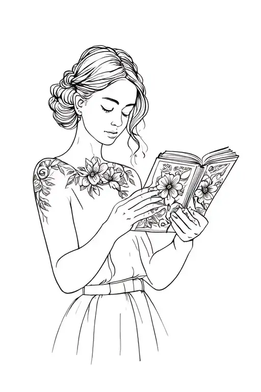 A Woman Reading A Book Surrounded By Bold Floral