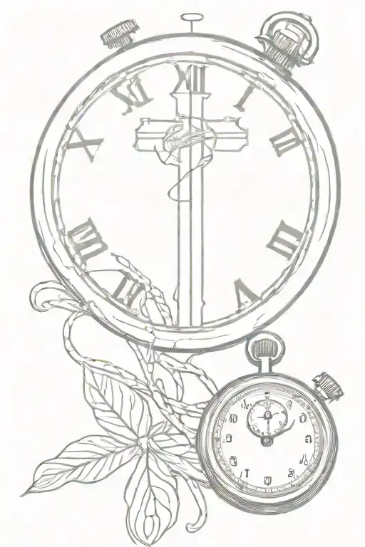 Christian Cross And A Stopwatch In Barber Wire