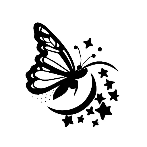Butterfly With Flowers And Stars And Moon