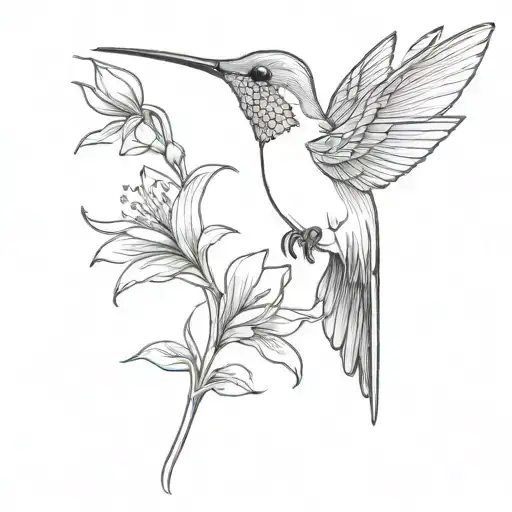 Hummingbird Sipping Nectar From Flower Blooming