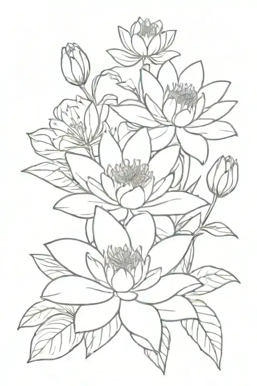 Water Lily Flower And Delphinium Flowers Intertwined