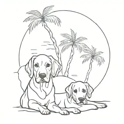 Dog And Two Female Palms