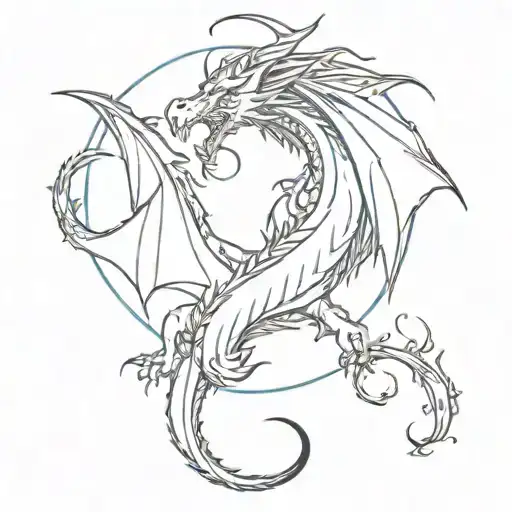 Dragon With Moon Spitting Blue Fire