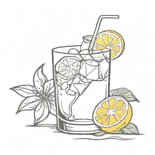 Glass With Lemon Ice Tea And Ice Cubes And A Small Sun