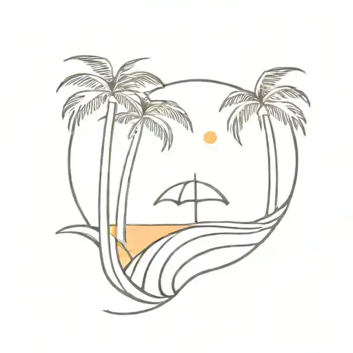 Palm Trees And Waves Sunset