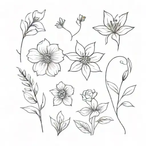 Small September And October Flower Mixed Fine Line