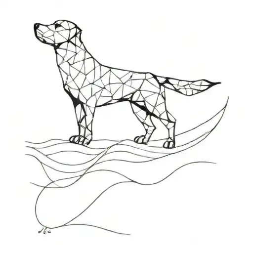 A Geometric Wave Design Incorporating A Silhouette Of A Dog Playing On The Beach