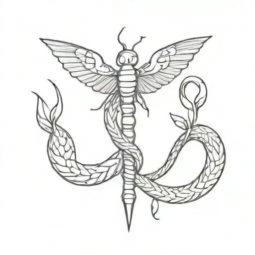 A Dagger Going Through A Snake With A Moth On Top