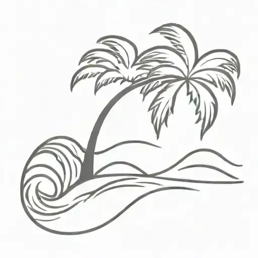 Single Palm Tree With Wave Crashing