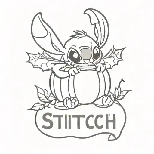 Stitch Holding Banner And Name In The Pumpkin