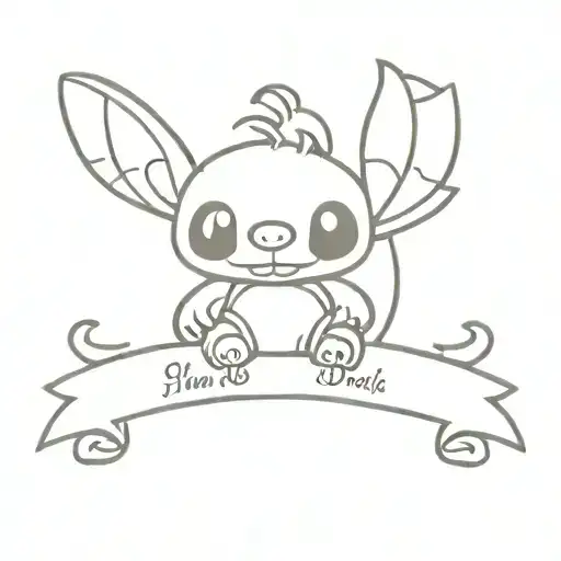 Stitch Holding Banner And Name In The Three Pumpkin