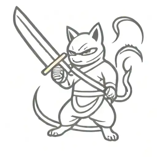 Ninja Dog Holding Fire Katana Sword