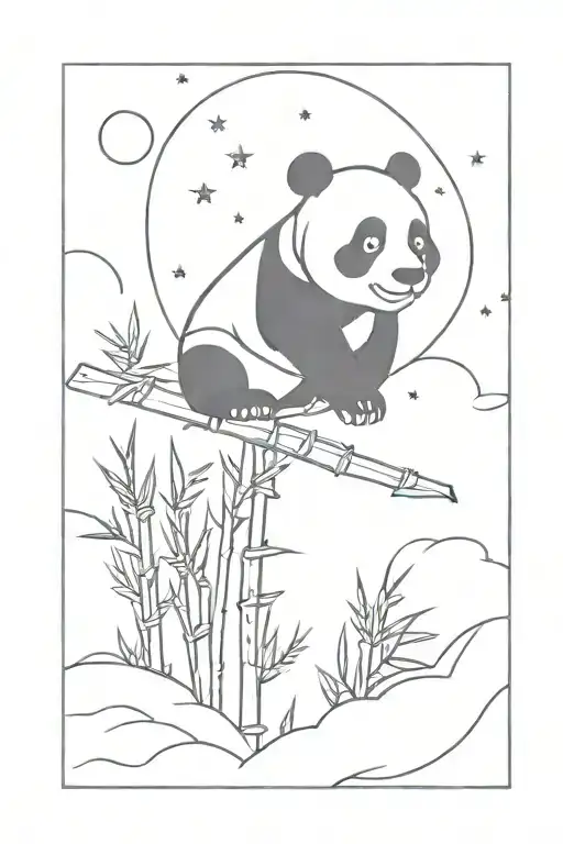 Panda On Bamboo Forest At Night Sky With Moon