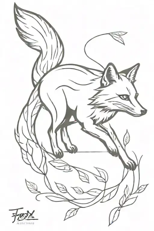 Fox In Full Growth In A Jump Lines And Leaves Around