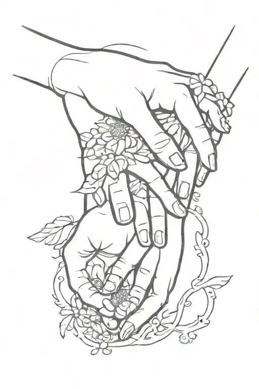 Simple Outline Mum & Daughter Holding Hands