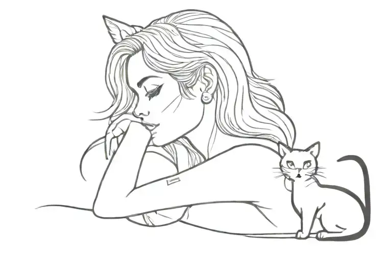 Women And Cat With Tp Initial Hidden Within
