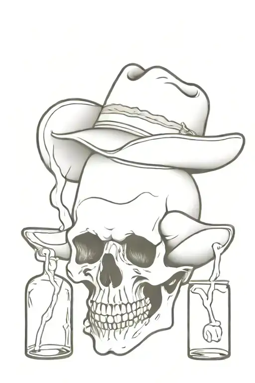 Skull With A Cowboy Hat Drinking A Bottle Pouring