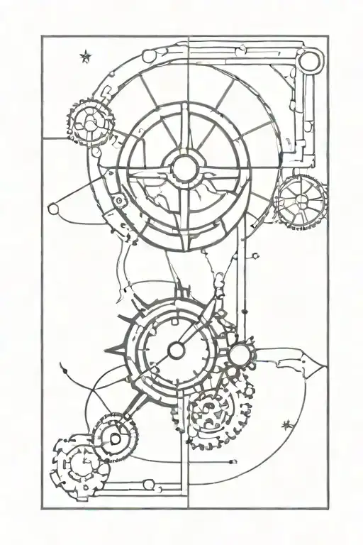 Out Of Space Theme Tattoo With A Old Clockwork In The Middle