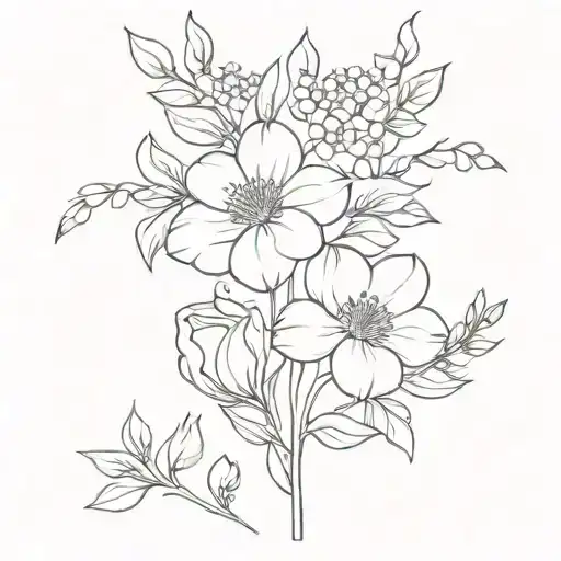 Flower Bouquet With Two November And Two May Birth Flowers One Line