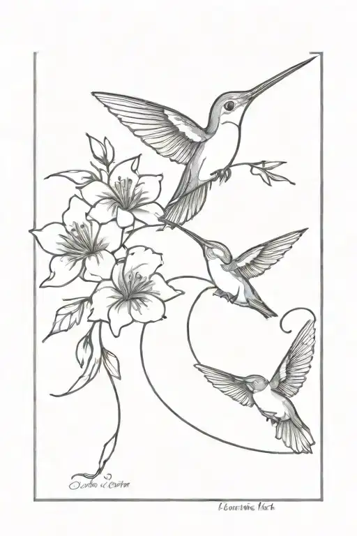 Humming Bird With Flowers