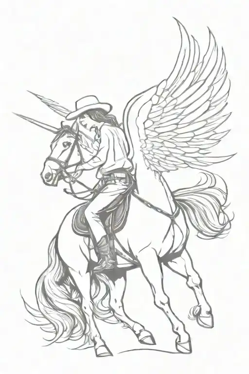 Cowgirl Riding Horse With Angel Wings Spread