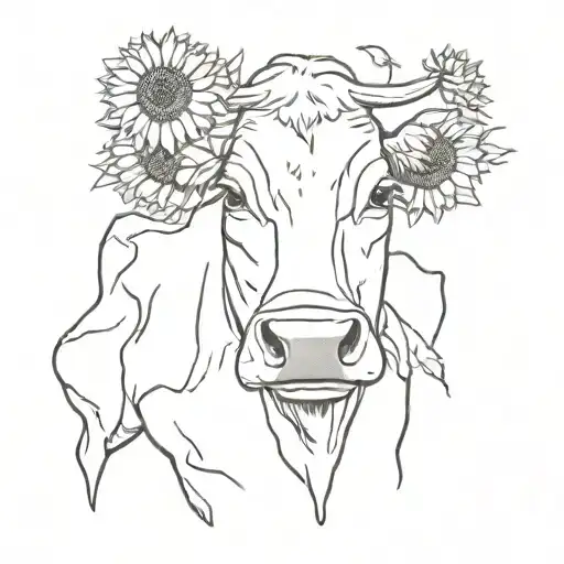 Cow Smelling Sunflower Growing