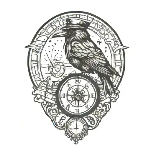 Traveling Crow Holding A Compass And A Steam Punk Hat