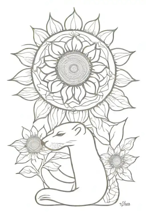 Sunflower And Otter And Mandala Design Incorporating