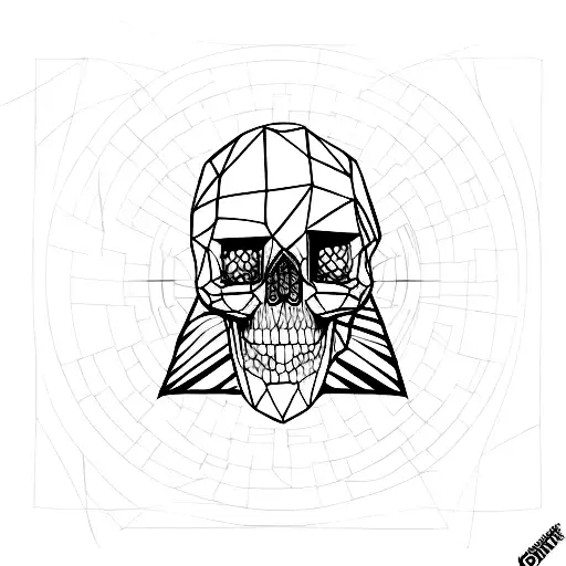 Skull With An Houglass With Lines And Geometric Patterns