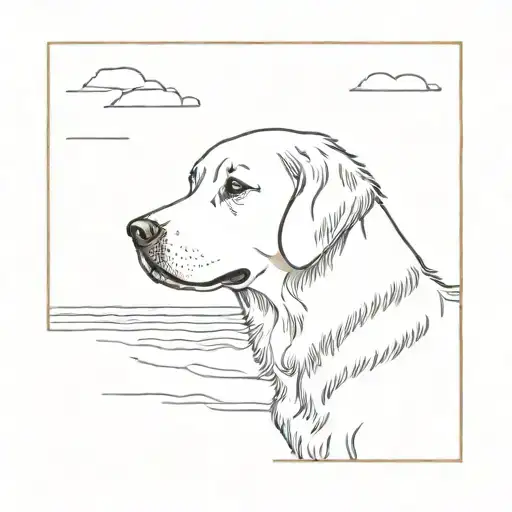 Minimalist With Golden Retriever Face And The Beach