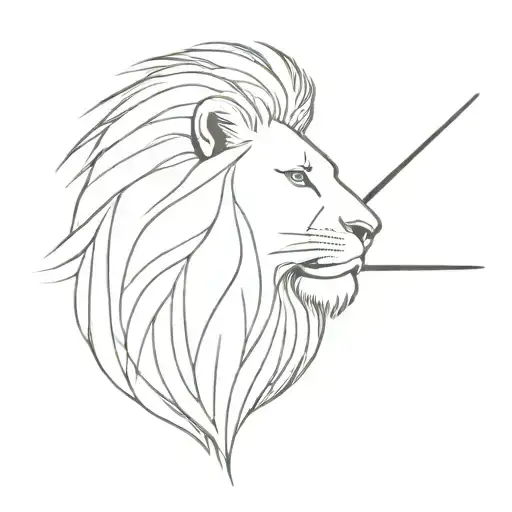 Lion Head Facing Forward With Drumsticks In Its Mouth