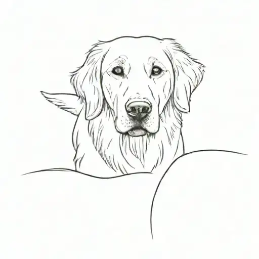 Minimalist With Golden Retriever Face Outline Looking Forward And The Beach