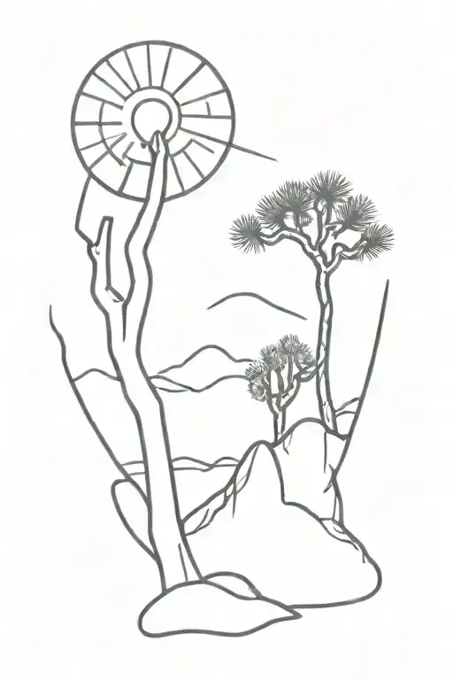 Joshua Tree With Rocks And Sun Rising