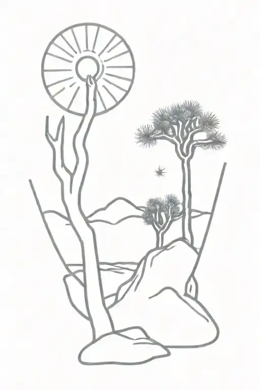 Joshua Tree With Rocks And Sun Rising